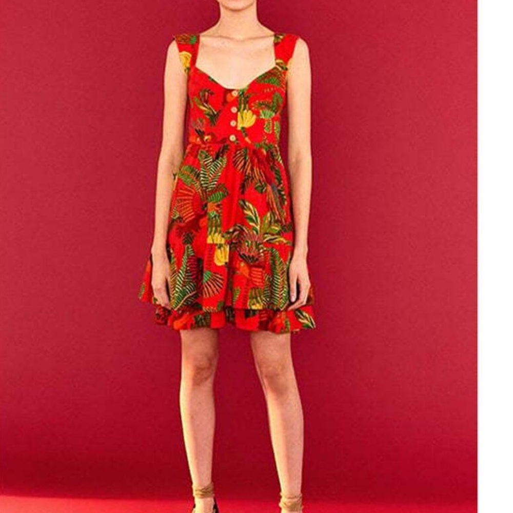 FARM Rio Red Tropical Print Mini Dress